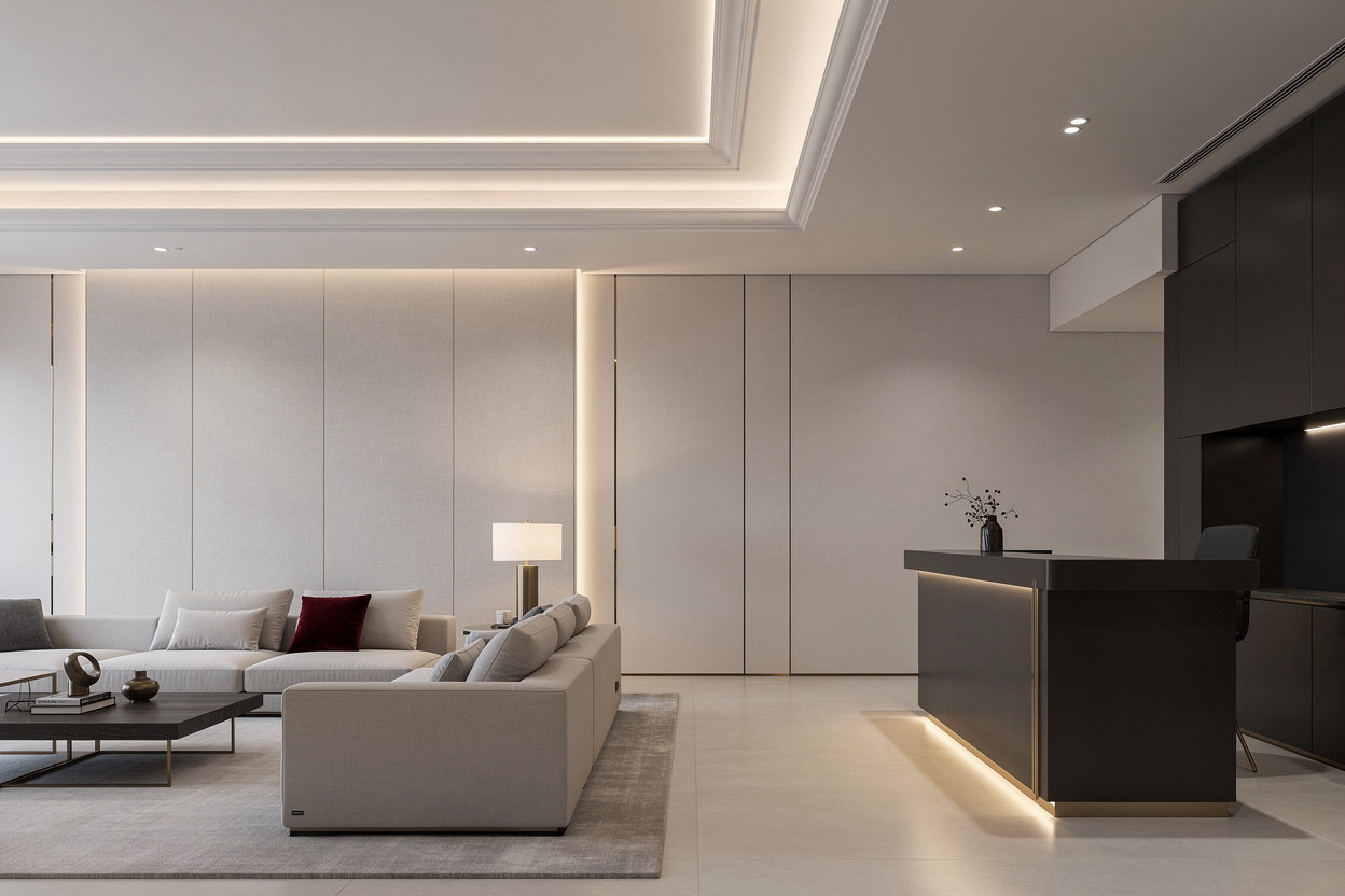 Ward Art Technical Services luxury interior design with gypsum ceiling and hidden lighting in Dubai